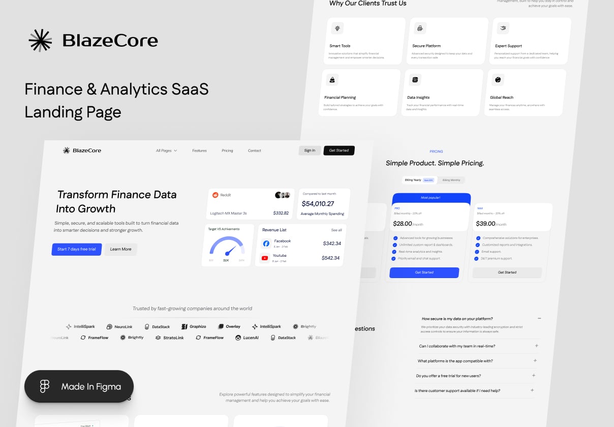 BlazeCore : Finance & Analytics SaaS Landing Page - SaaS, Landing Page design asset by ui8