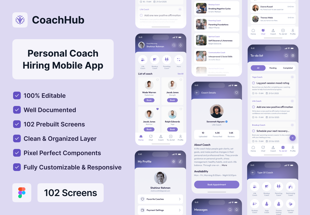 CoachHub – Personal Coach Hiring Mobile App UI Design (User Part)