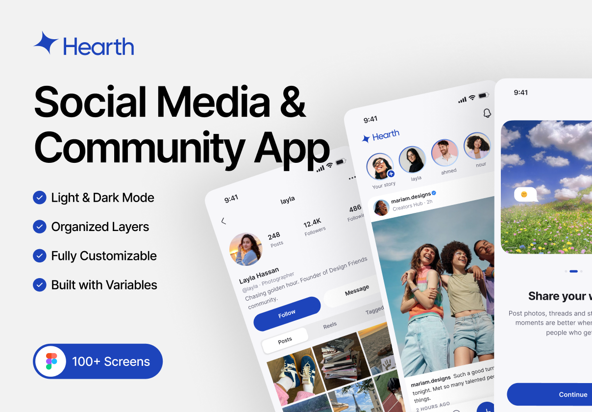 Hearth - Social Media & Community App - Mobile design asset by ui8