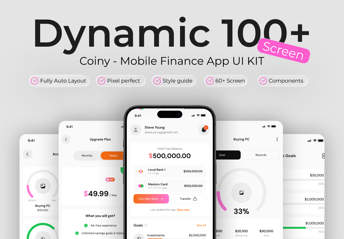 Coiny – Mobile Finance App UI KIT