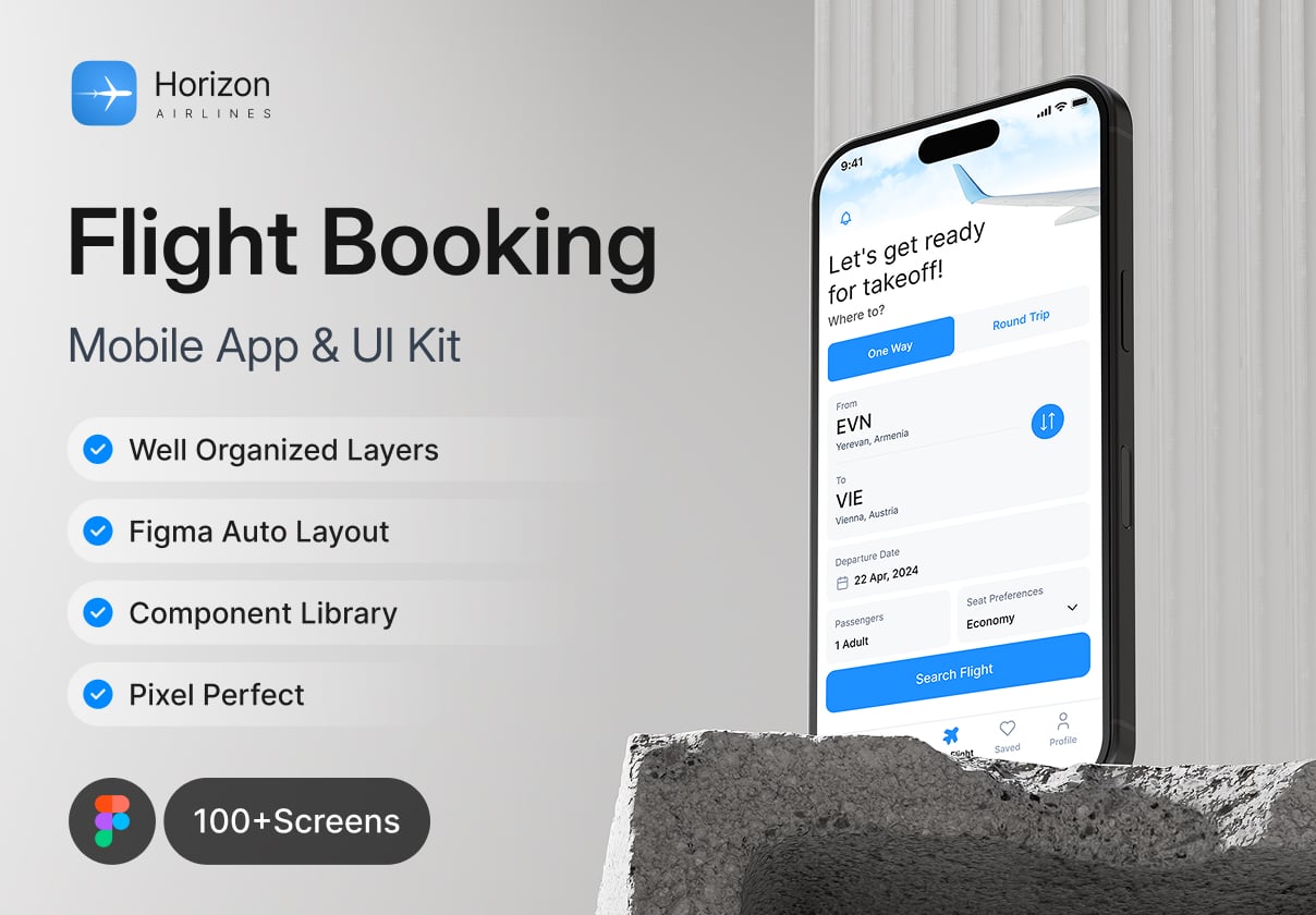 Flight Booking Mobile App | UI Kit - Mobile design asset by ui8
