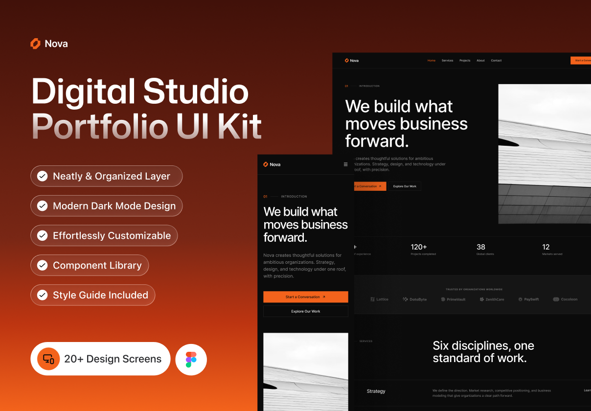 Digital Studio Portfolio UI Kit – Nova - Portfolio, Agency design asset by ui8