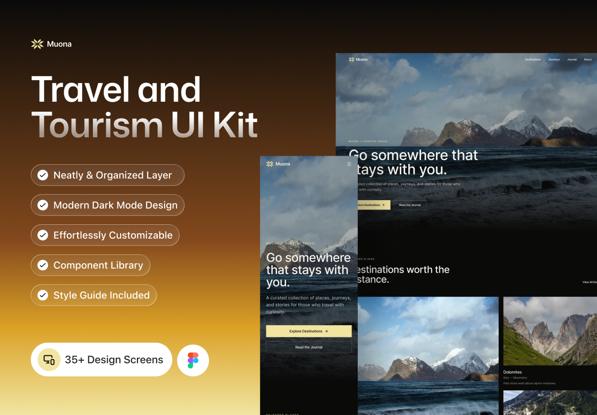 Travel and Tourism UI Kit – Muona - Uncategorized design asset by ui8