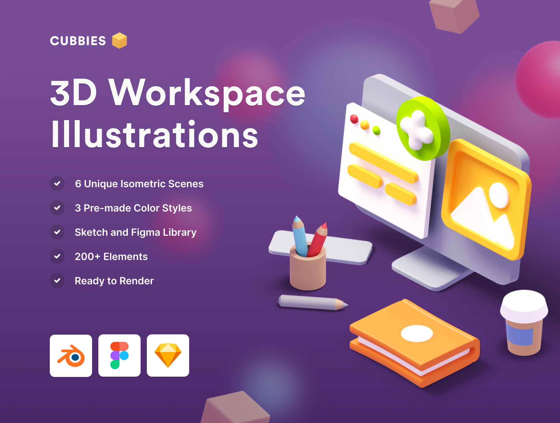 Cubbies: 3D Workspace Illustrations