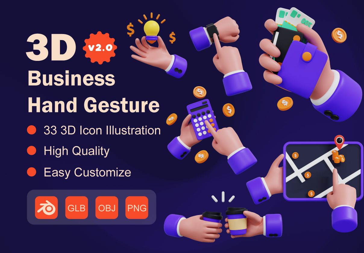 3D Business Hand Gesture V2 - Uncategorized design asset by ui8