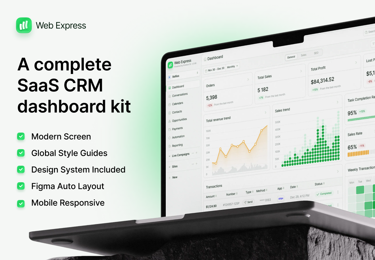 Web Express — SaaS CRM Dashboard Kit - SaaS, Dashboard design asset by ui8
