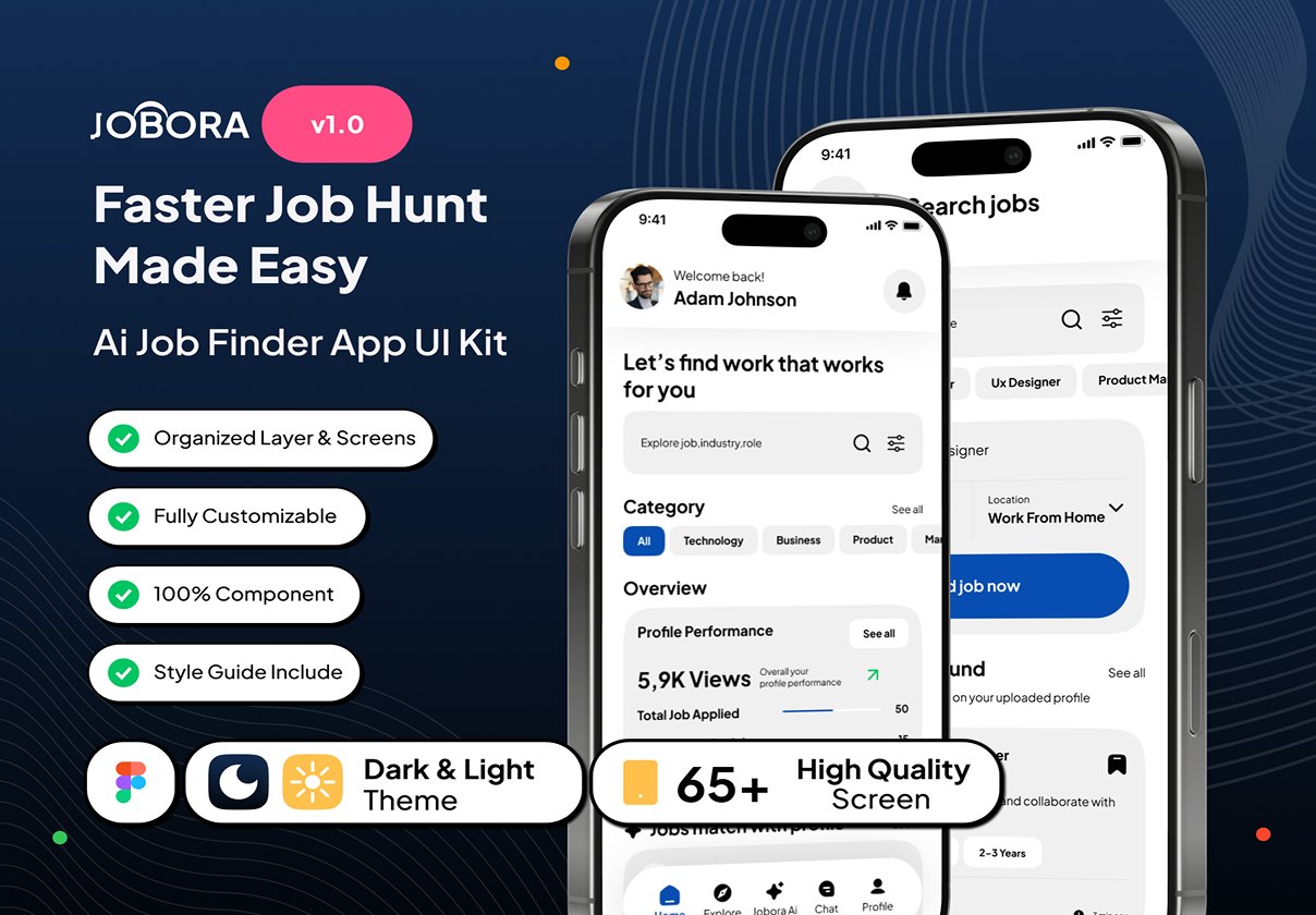 Jobora - Faster Job Hunt Made Easy App UI Kit