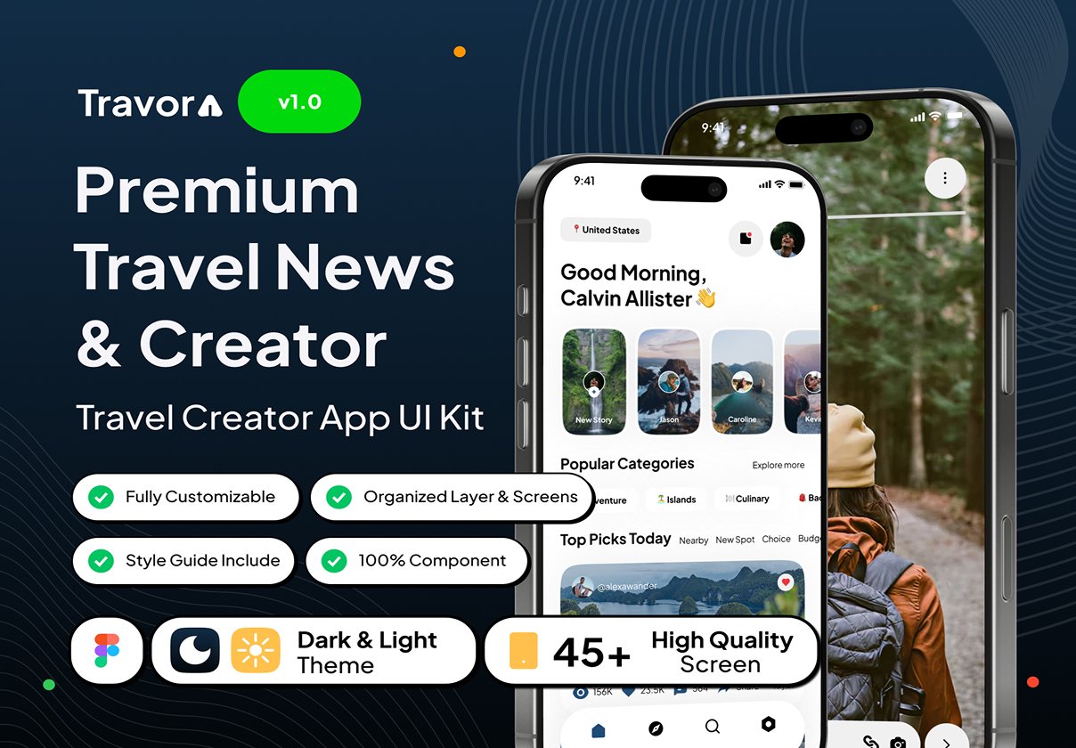 Travora - Premium Travel News & Creator App UI Kit