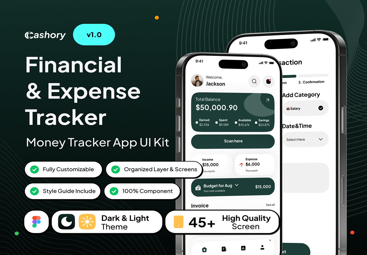 Cashory - Financial & Expense Tracker App UI Kit