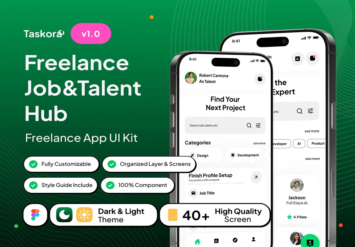 Taskora - Freelance Job & Talent Hub App UI Kit