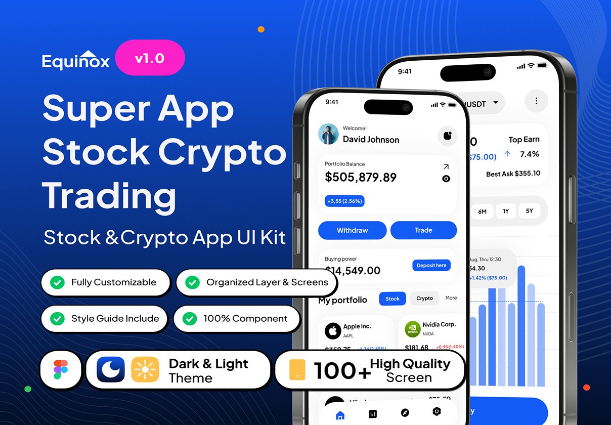 Equinox - Super App Stock Crypto Trading App UI Kit