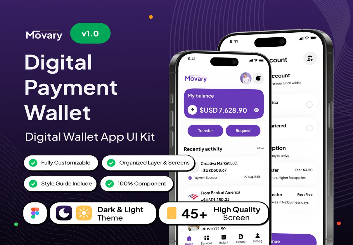 Movary - Digital Payment Wallet App UI Kit
