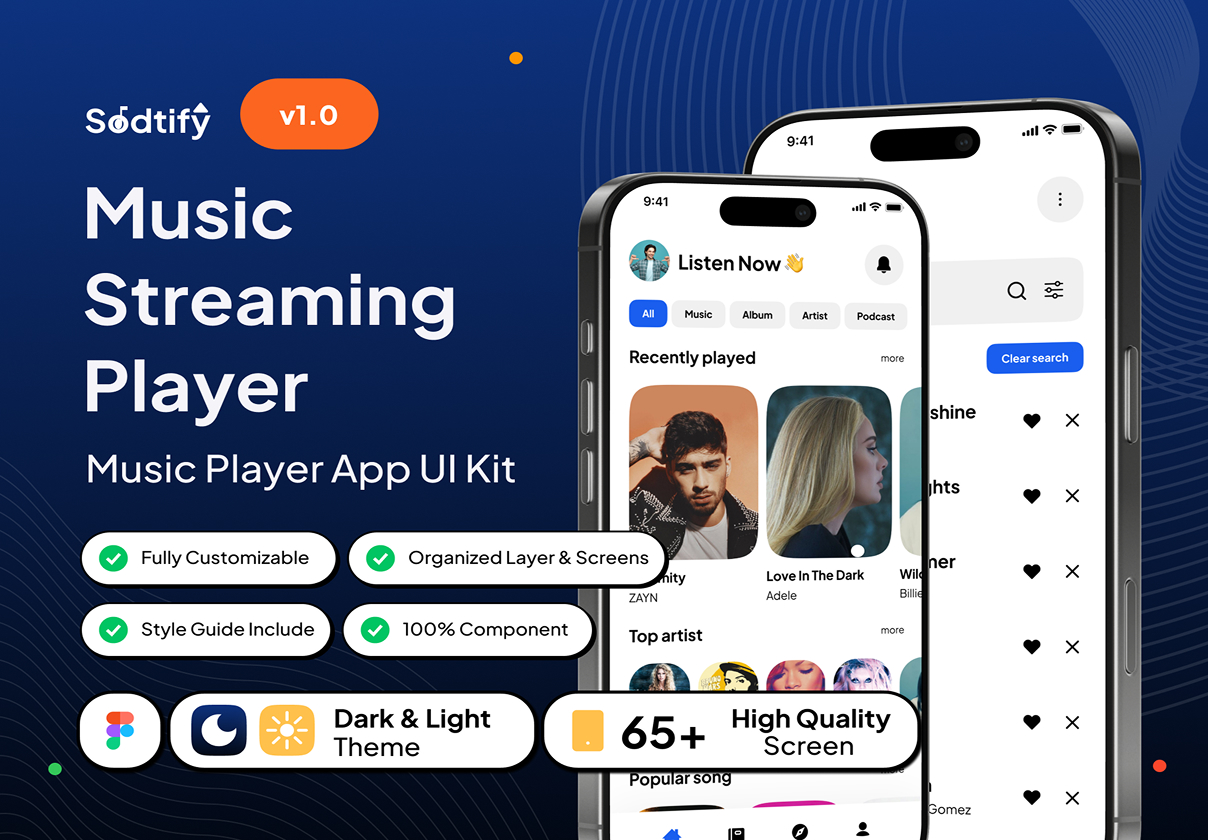 Sodtify – Music Streaming Player App UI Kit