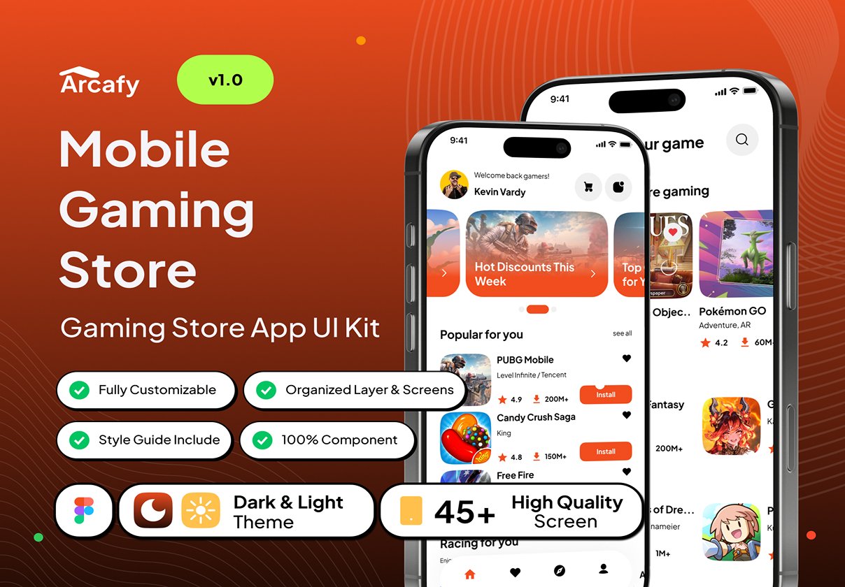 Arcafy - Mobile Gaming Store App UI Kit