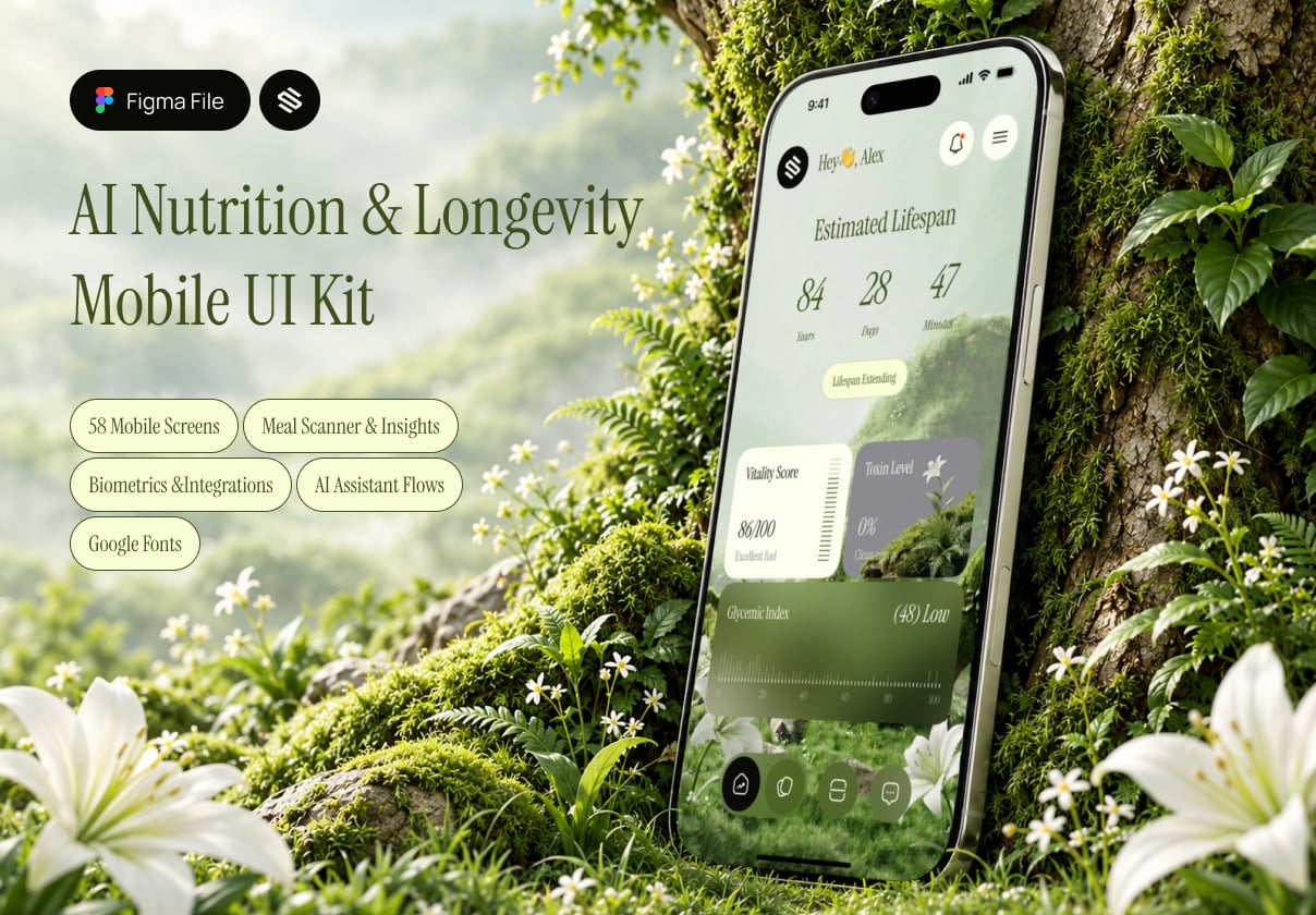 Sona AI —  Nutrition & Longevity Mobile UI Kit - Mobile design asset by UI8