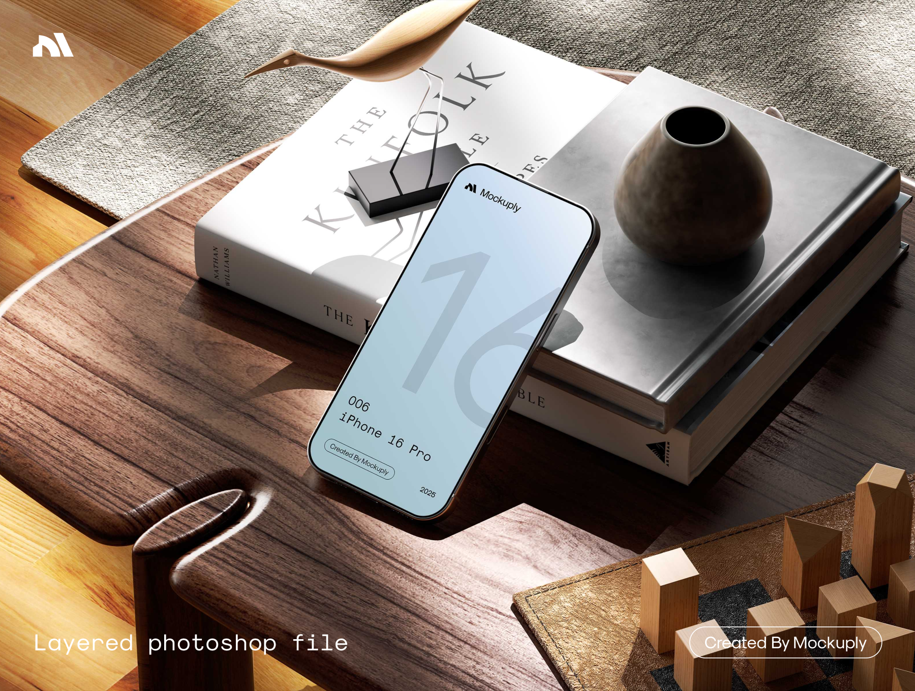 超逼真 iPhone 16 Pro 样机素材 — 4个 书桌场景高清展示，完美融入各类设计项目 Ultra-Realistic iPhone 16 Pro Mockup_ghpwlB