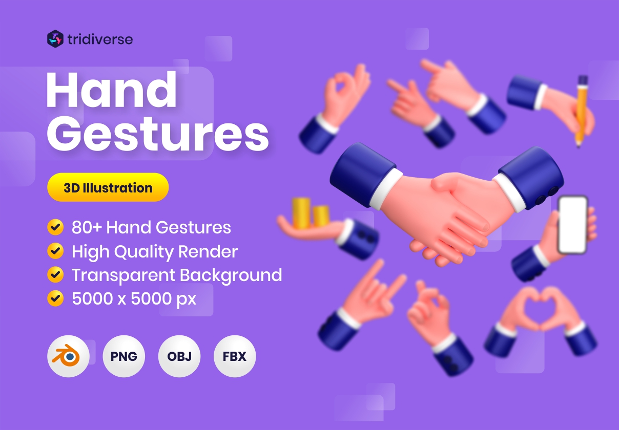 Hand Gestures - 3D Illustration - Uncategorized design asset by ui8