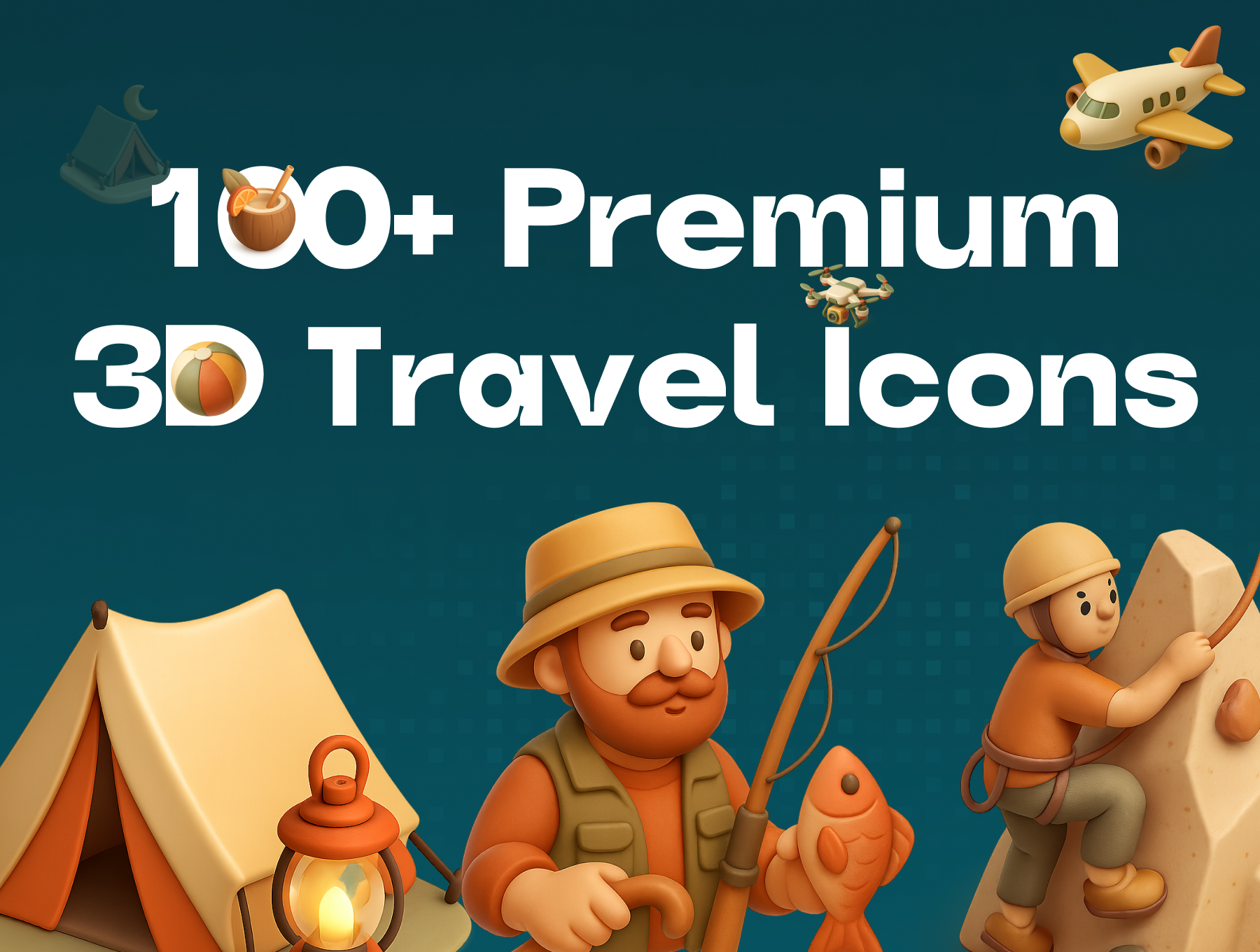 100+高端3D旅行图标合集——旅游与设计项目的专业视觉解决方案  100+ Premium 3D Travel Icons_WtyTuS