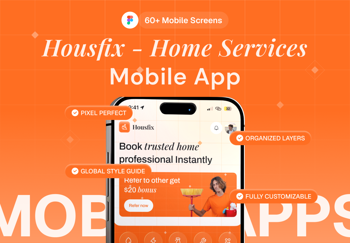 Housfix - Home Services Mobile App - Mobile design asset by ui8