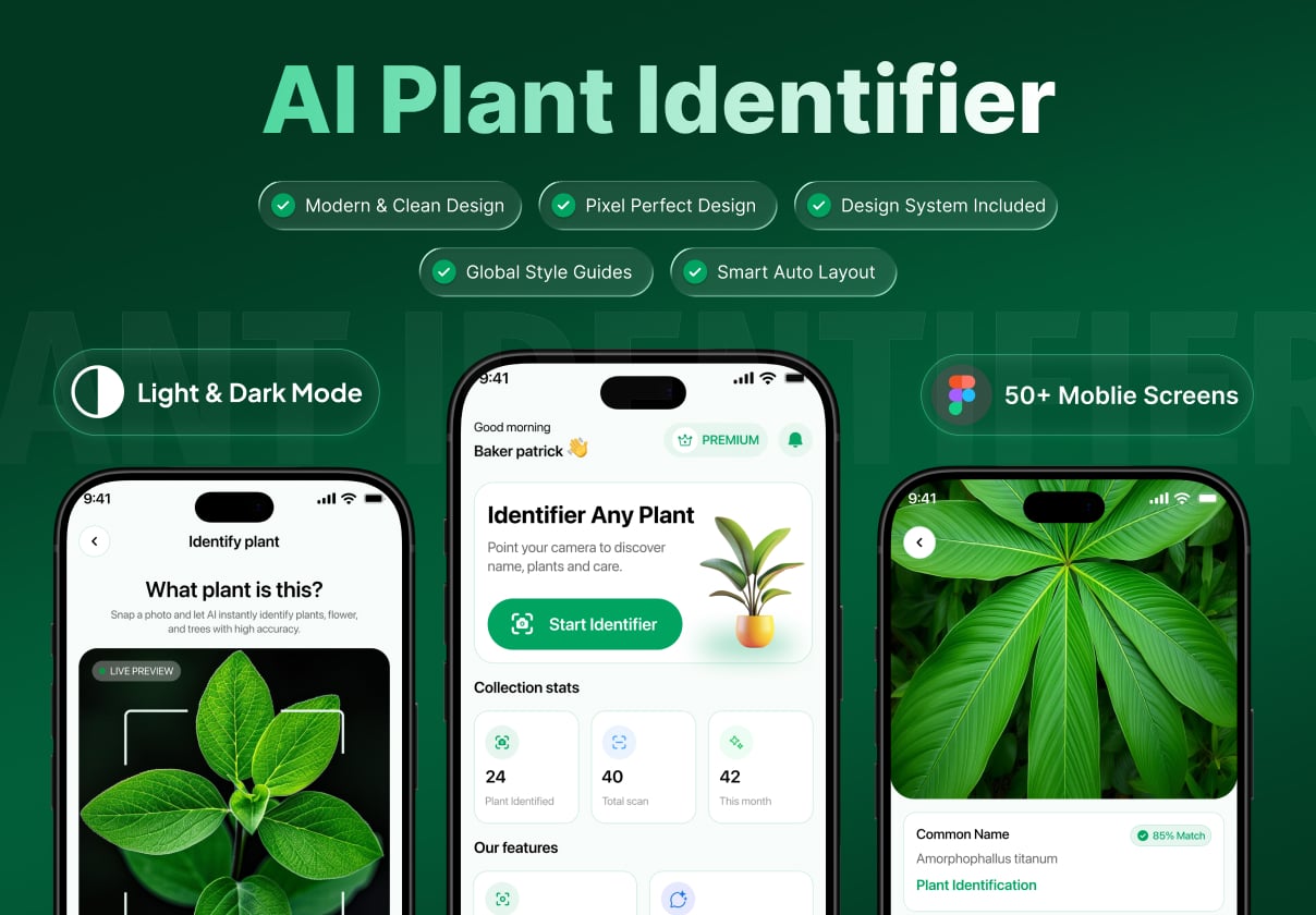 AI Plant Identifier App UI Kit for Figma - Mobile design asset by UI8