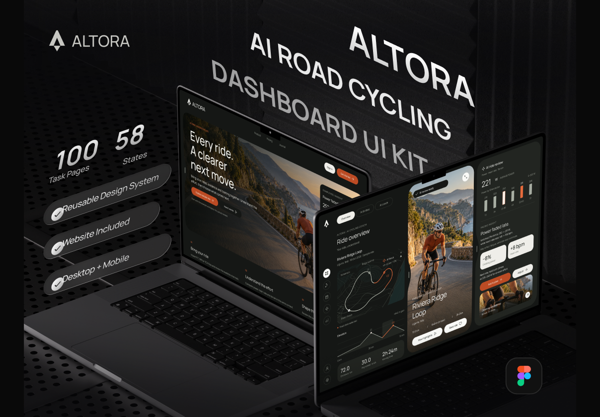 ALTORA AI Road Cycling UI Kit - design asset by UI8
