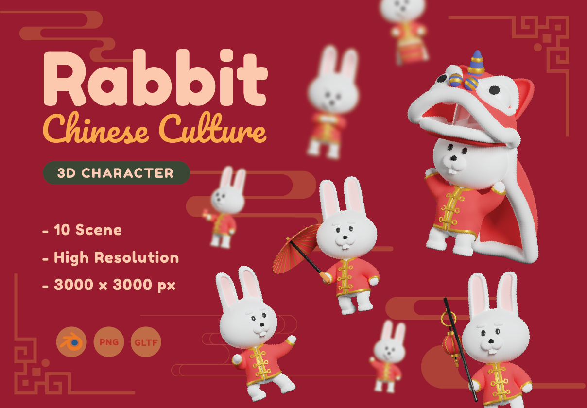 Rabbit Chinese Culture - design asset by UI8
