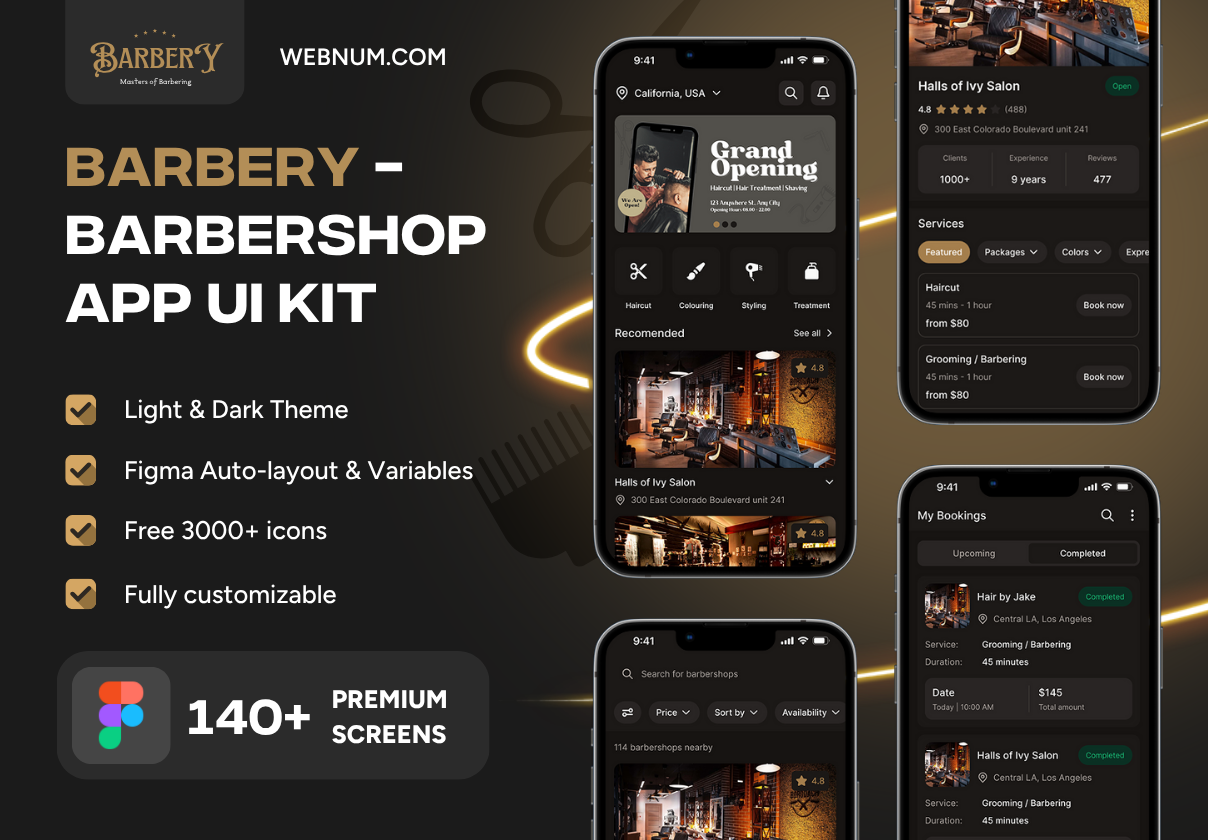 Barbery - Barbershop app UI Kit