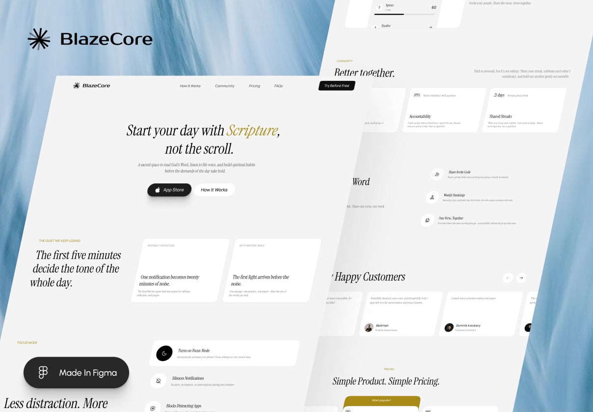 BlazeCore : Scripture & Mindful Habit Landing Page - Landing Page design asset by ui8