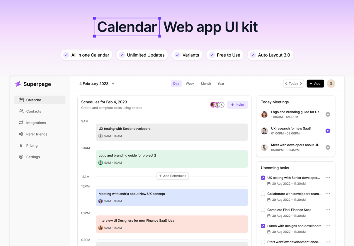 Calendar Web app UI kit