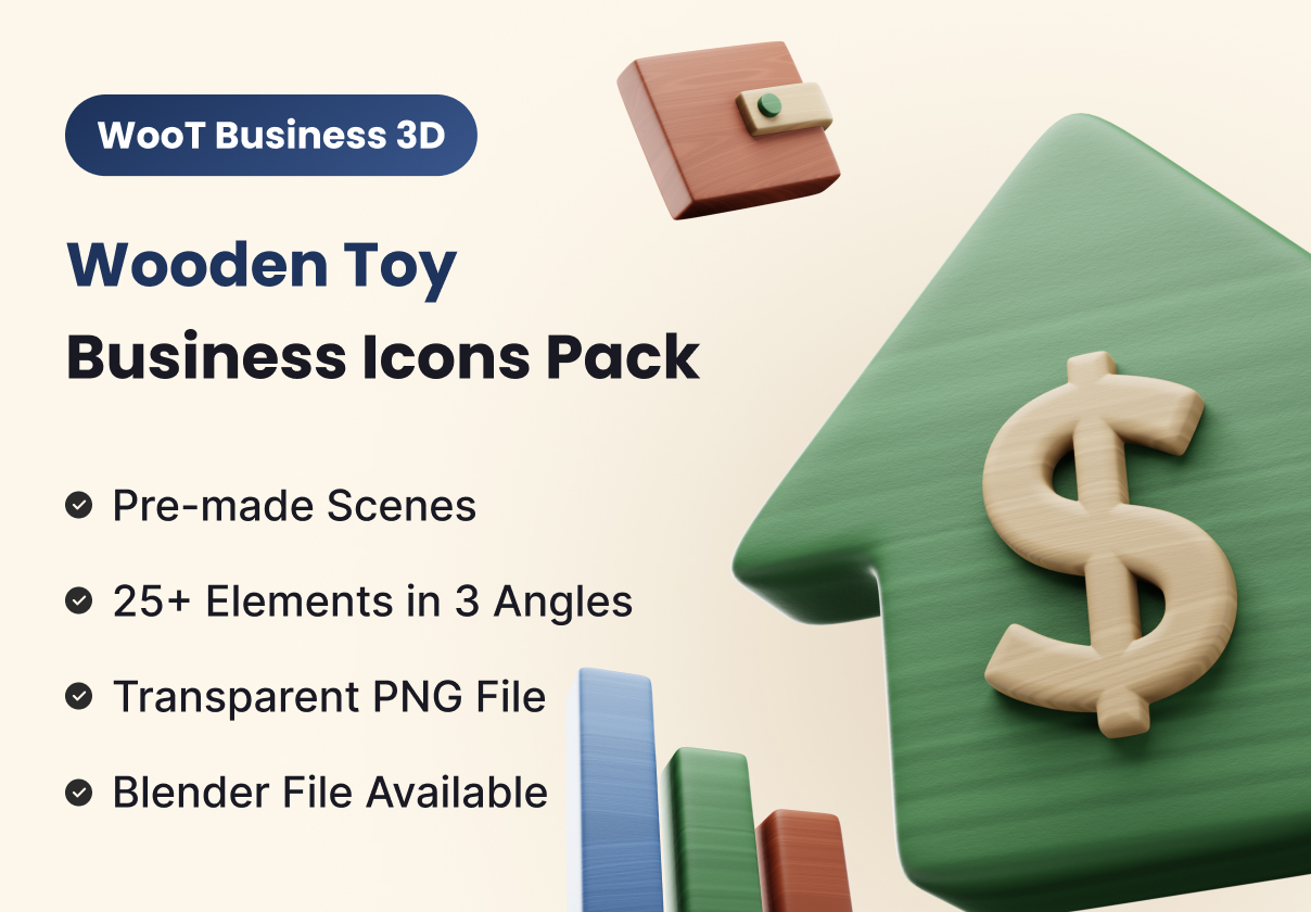 WooT -  Business 3D Icon Pack with wooden texture. - Uncategorized design asset by ui8