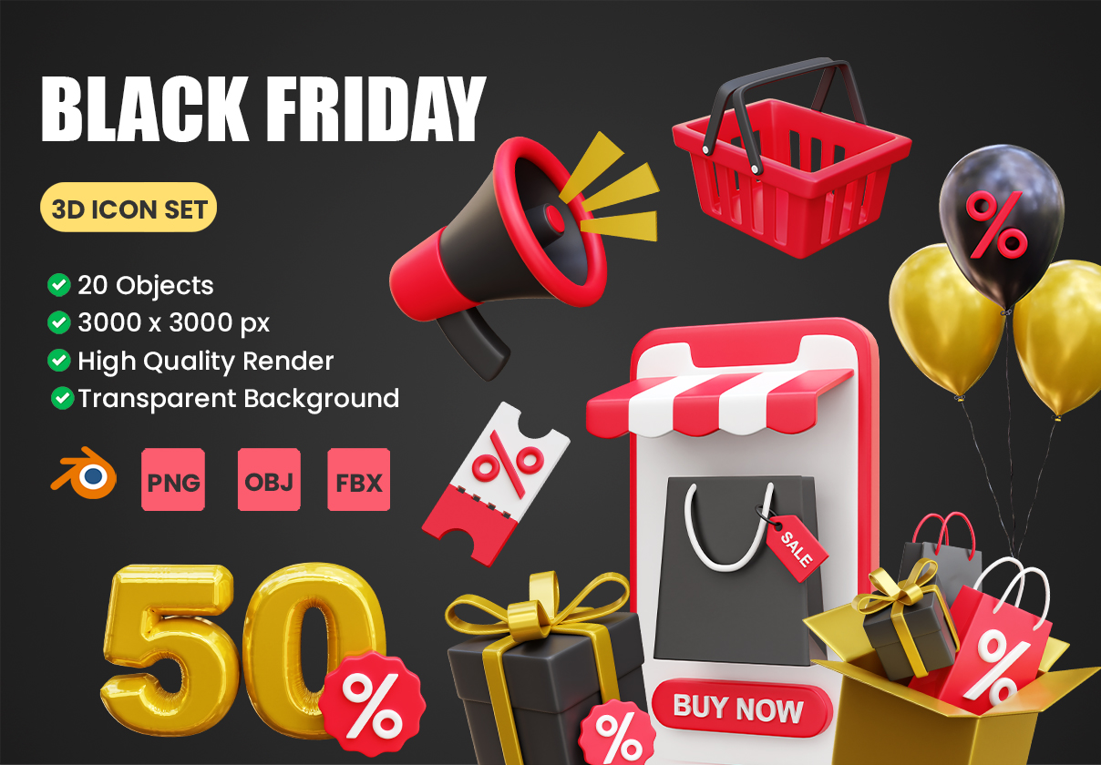 Black Friday 3D Icon Illustrations - Uncategorized design asset by ui8