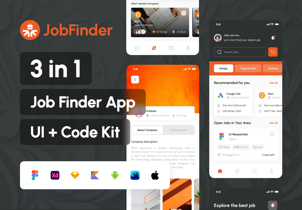 JobFinder - Job Finder App UI Kit + Code - Mobile design asset by ui8