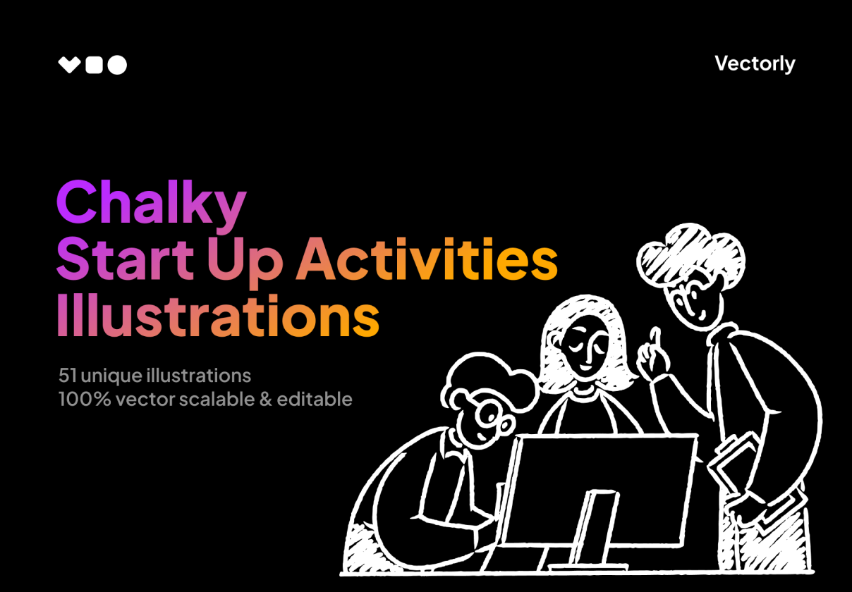 Chalky Startup Activities Illustrations - SaaS design asset by ui8