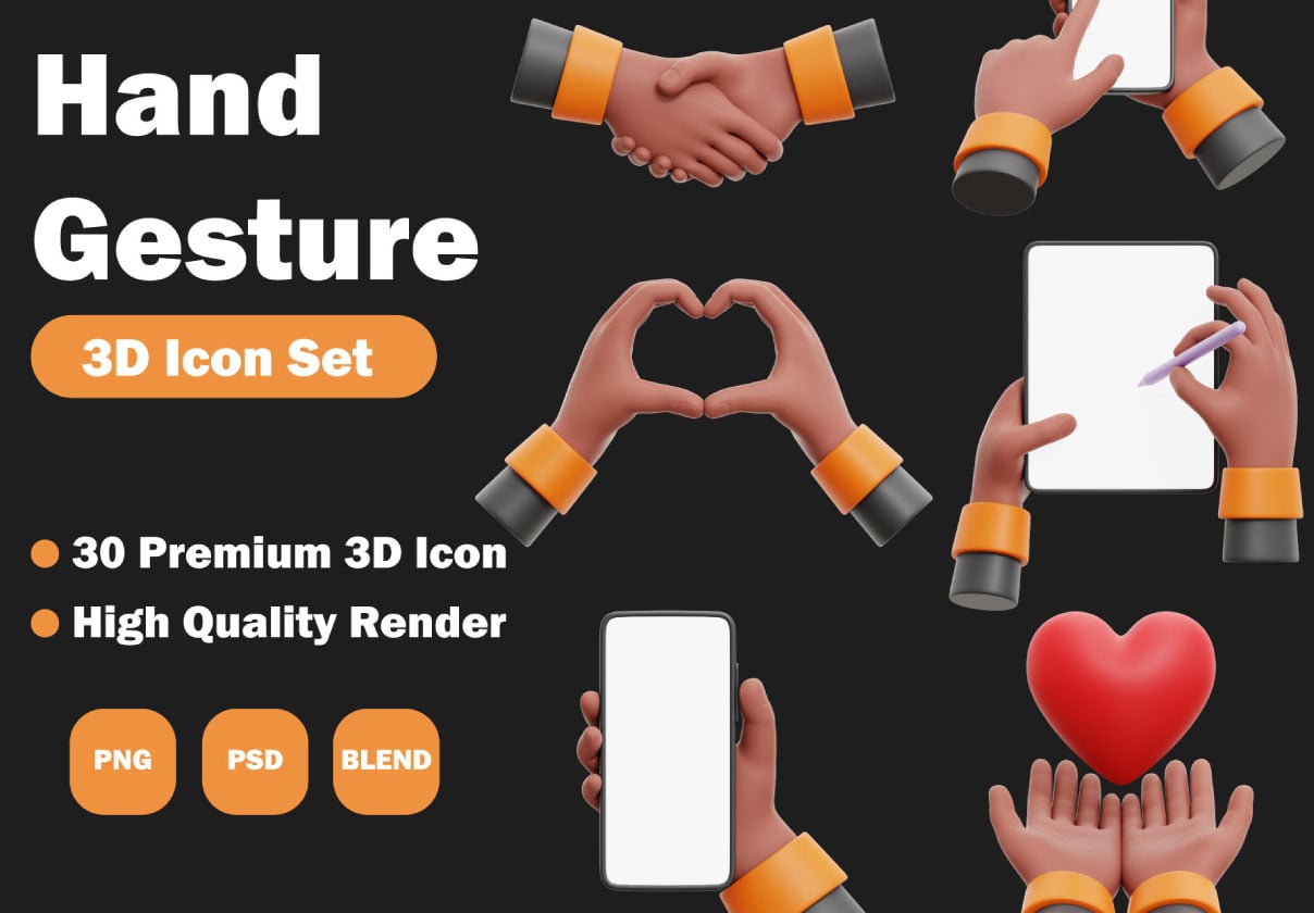 3D Iconic Hand Gestures - Uncategorized design asset by ui8