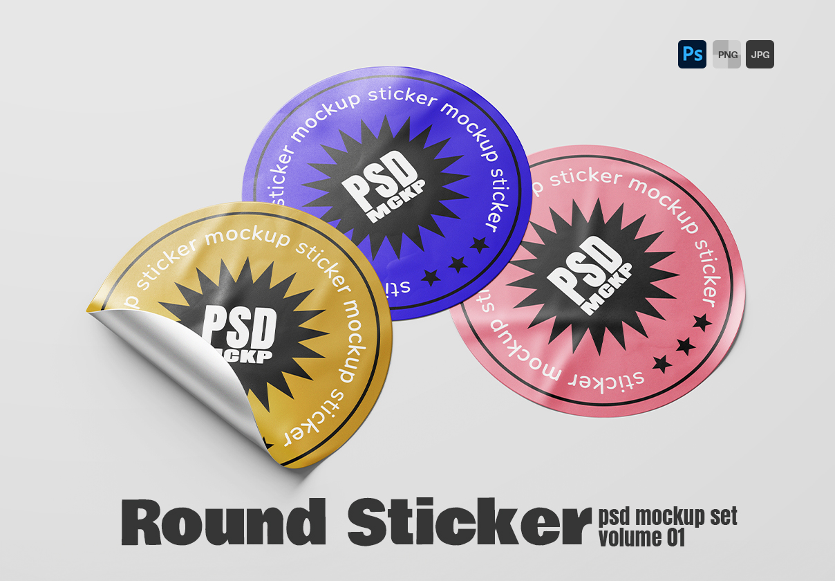 Round Sticker Label PSD Mockup Set - Vol. 01