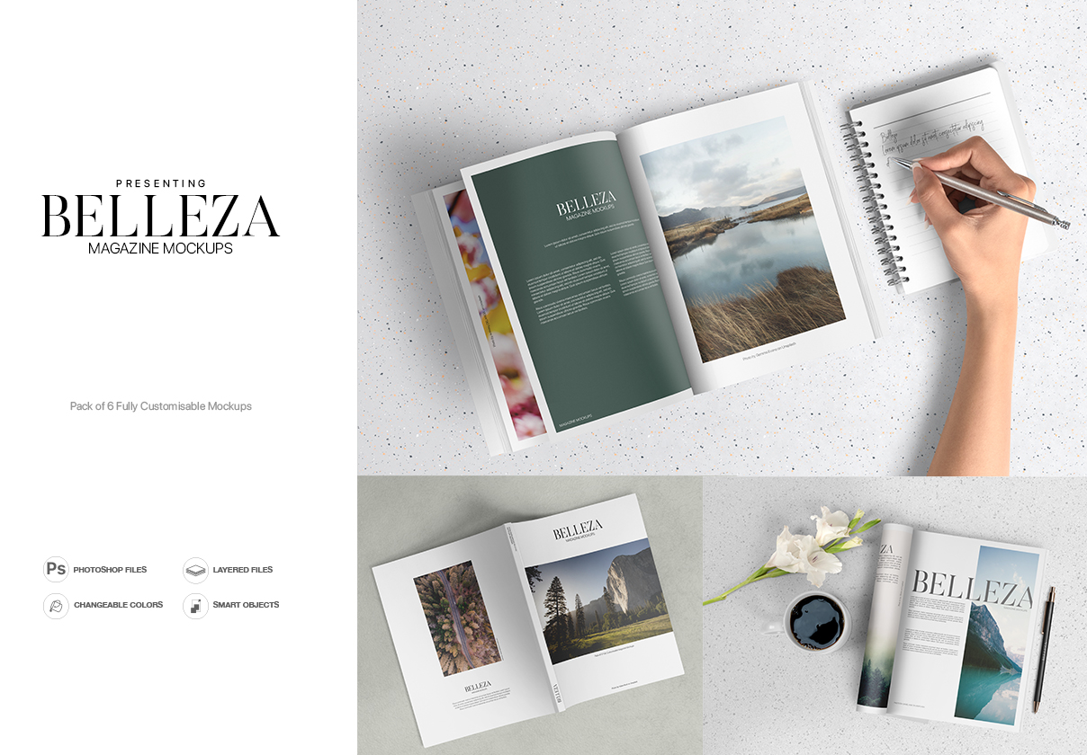 Belleza A4 Magazine Mockups Pack — Mockups on UI8