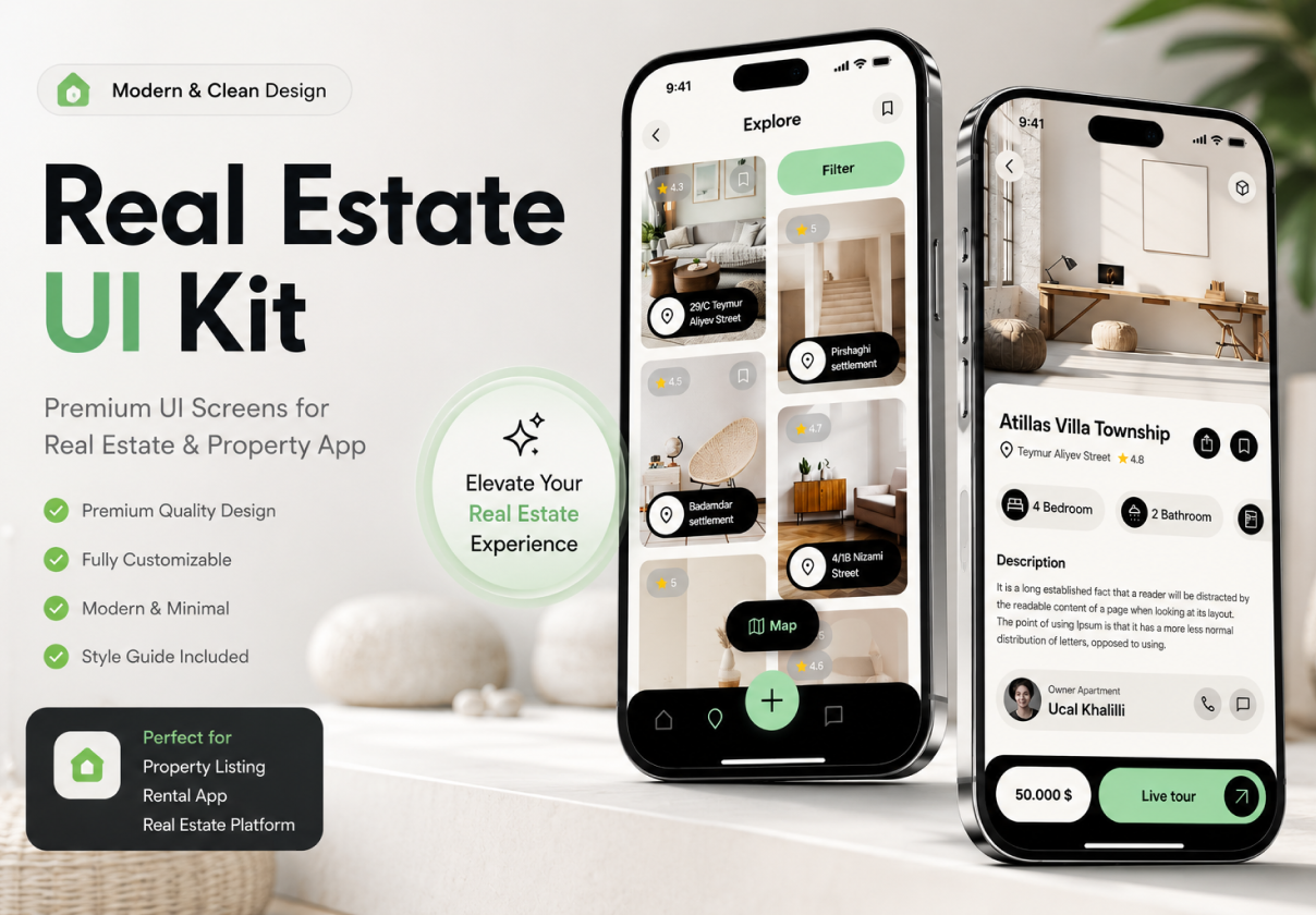 Homevana Real Estate App UI Kit - Mobile design asset by ui8