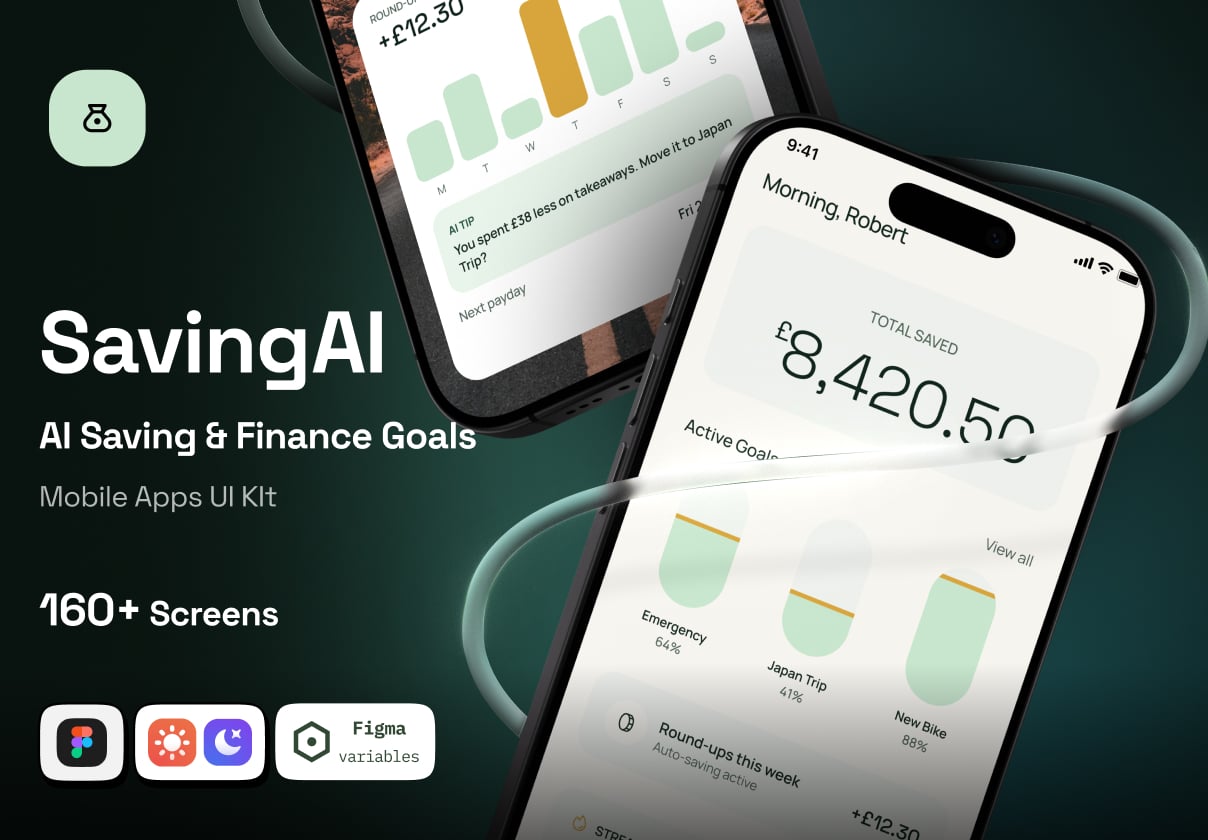 Saving AI - AI Saving & Finance Goals App - Mobile UI Kit - Mobile design asset by ui8