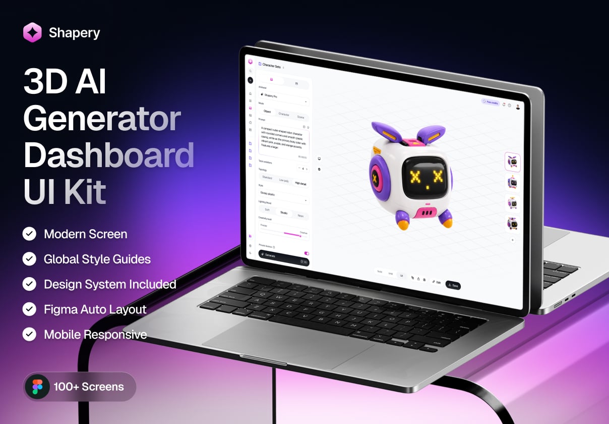 Shapery - 3D AI Generator Dashboard UI Kit - Dashboard design asset by ui8