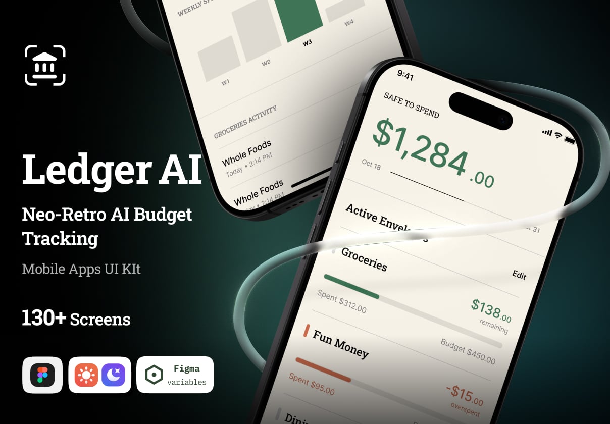 Ledger AI - Neo-Retro AI Budget Tracking - Mobile UI Kit - Mobile design asset by ui8