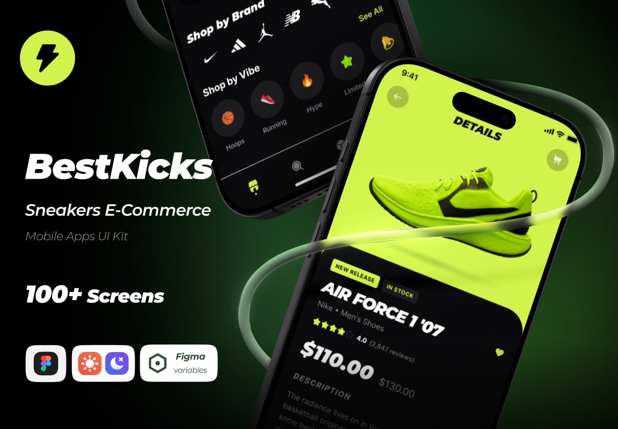 BestKicks - Sneaker E-Commerce - Mobile App UI Kit - Ecommerce, Mobile design asset by ui8