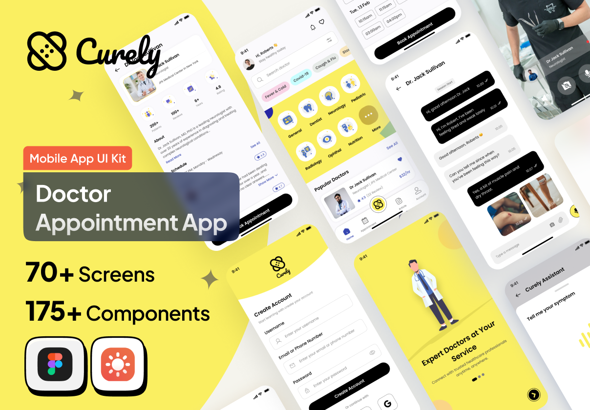 Curely - Doctor Appointment with AI Assistant - Mobile Apps UI Kit