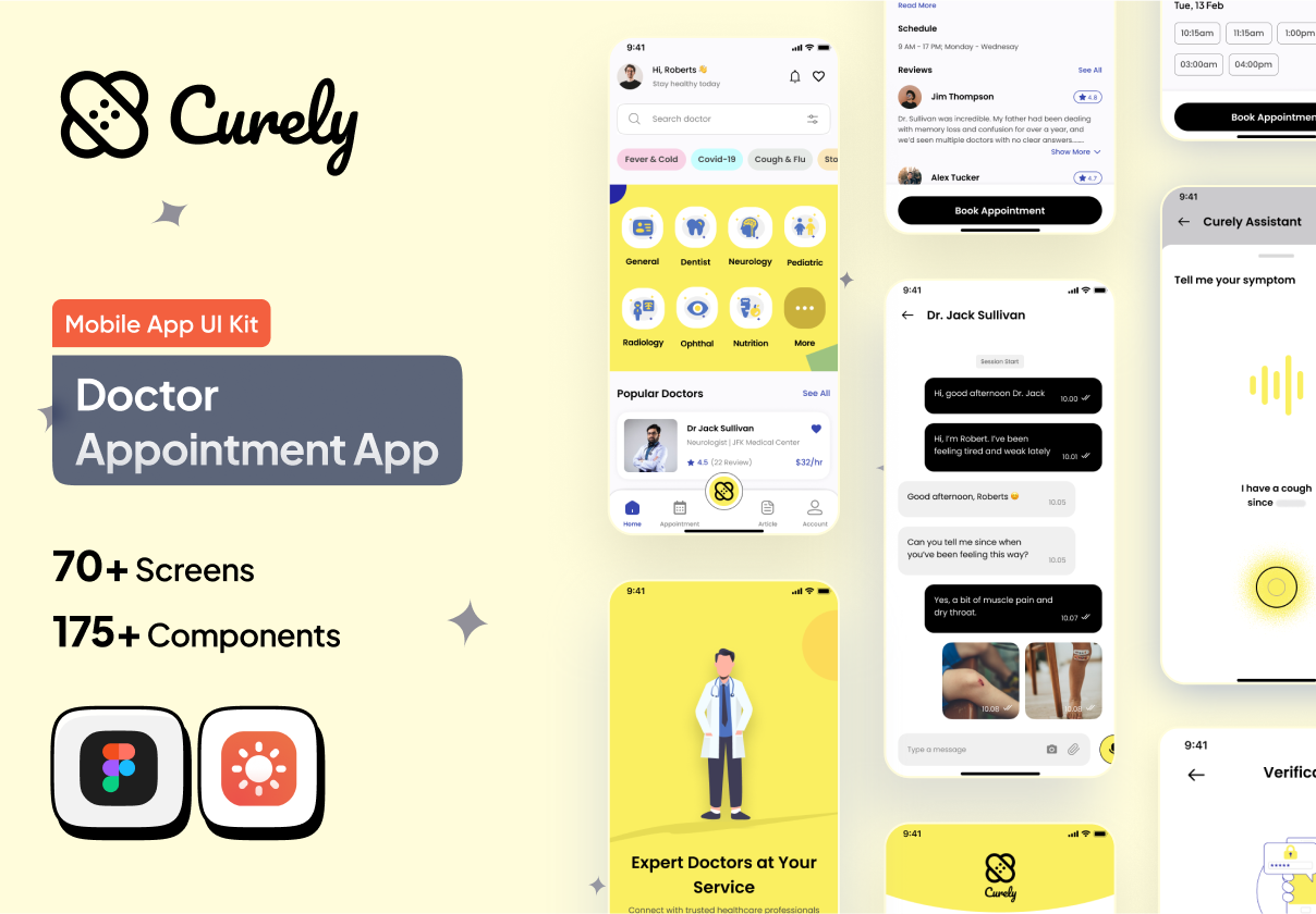 Curely - Doctor Appointment with AI Assistant - Mobile Apps UI Kit