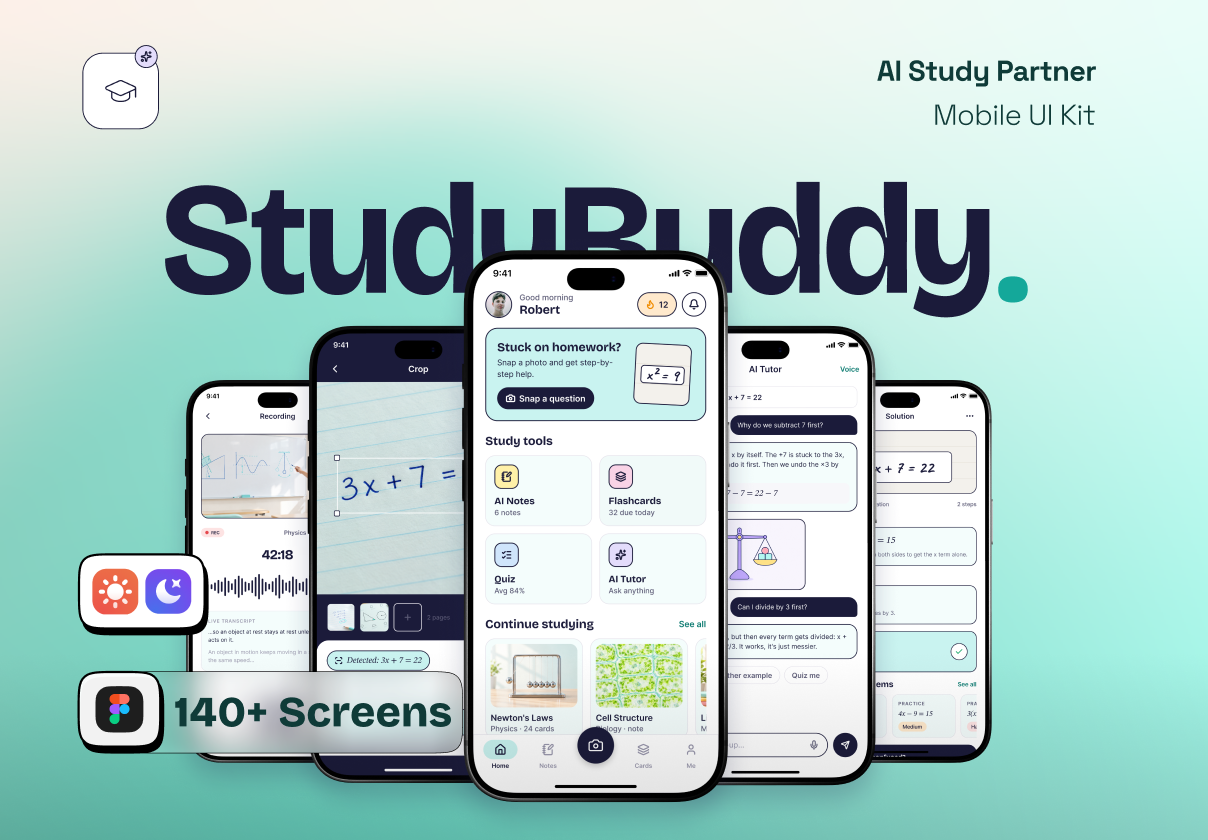 StudyBuddy AI – AI Study Partner - Mobile UI Kit - Mobile design asset by UI8