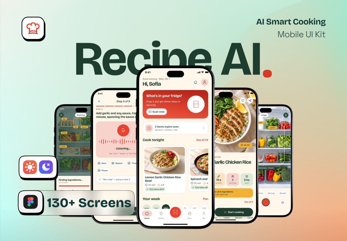 Recipe AI: Smart Cooking App - Mobile UI Kit - Mobile design asset by UI8