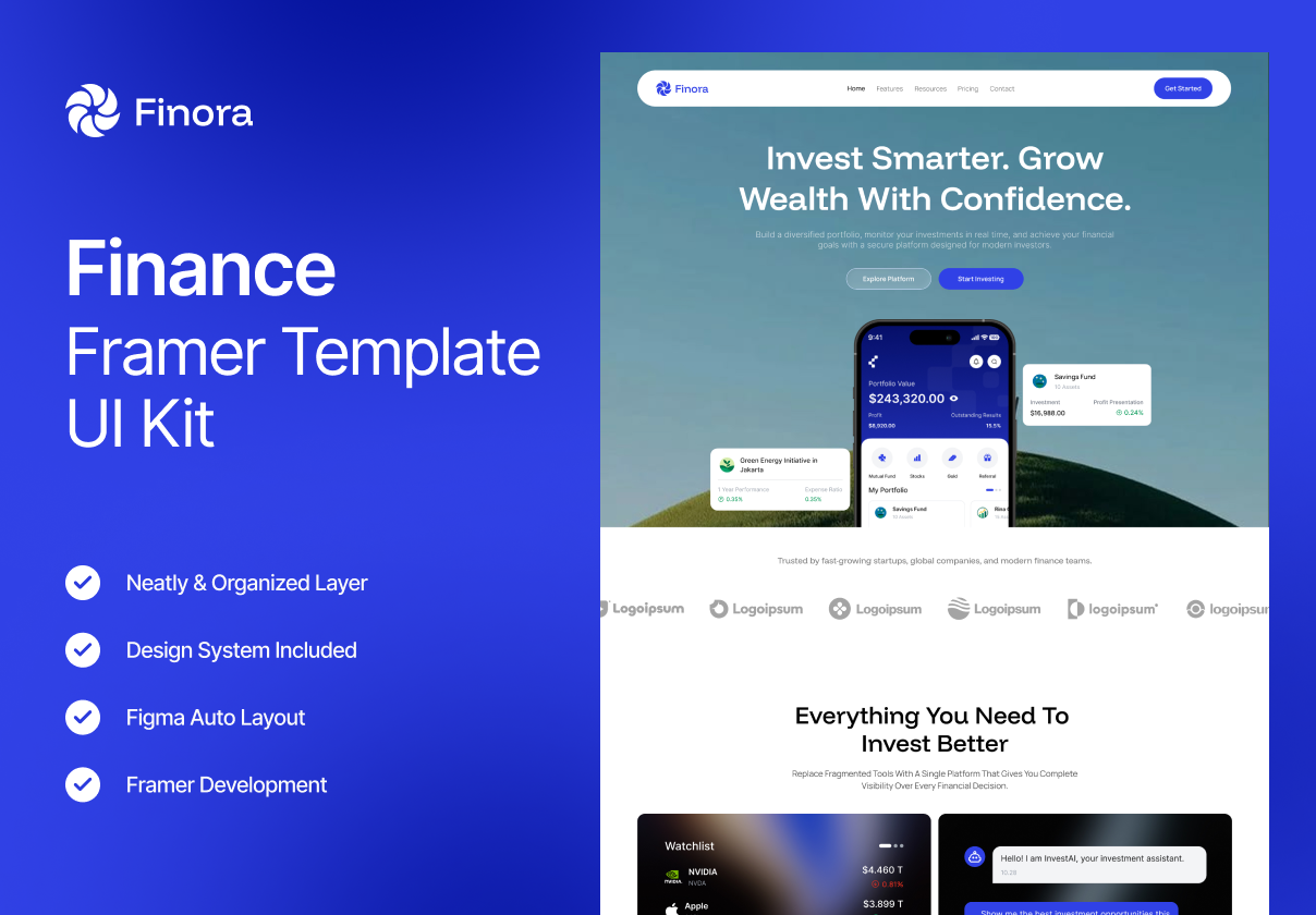 Finora – Finance Framer Website Template - Uncategorized design asset by ui8