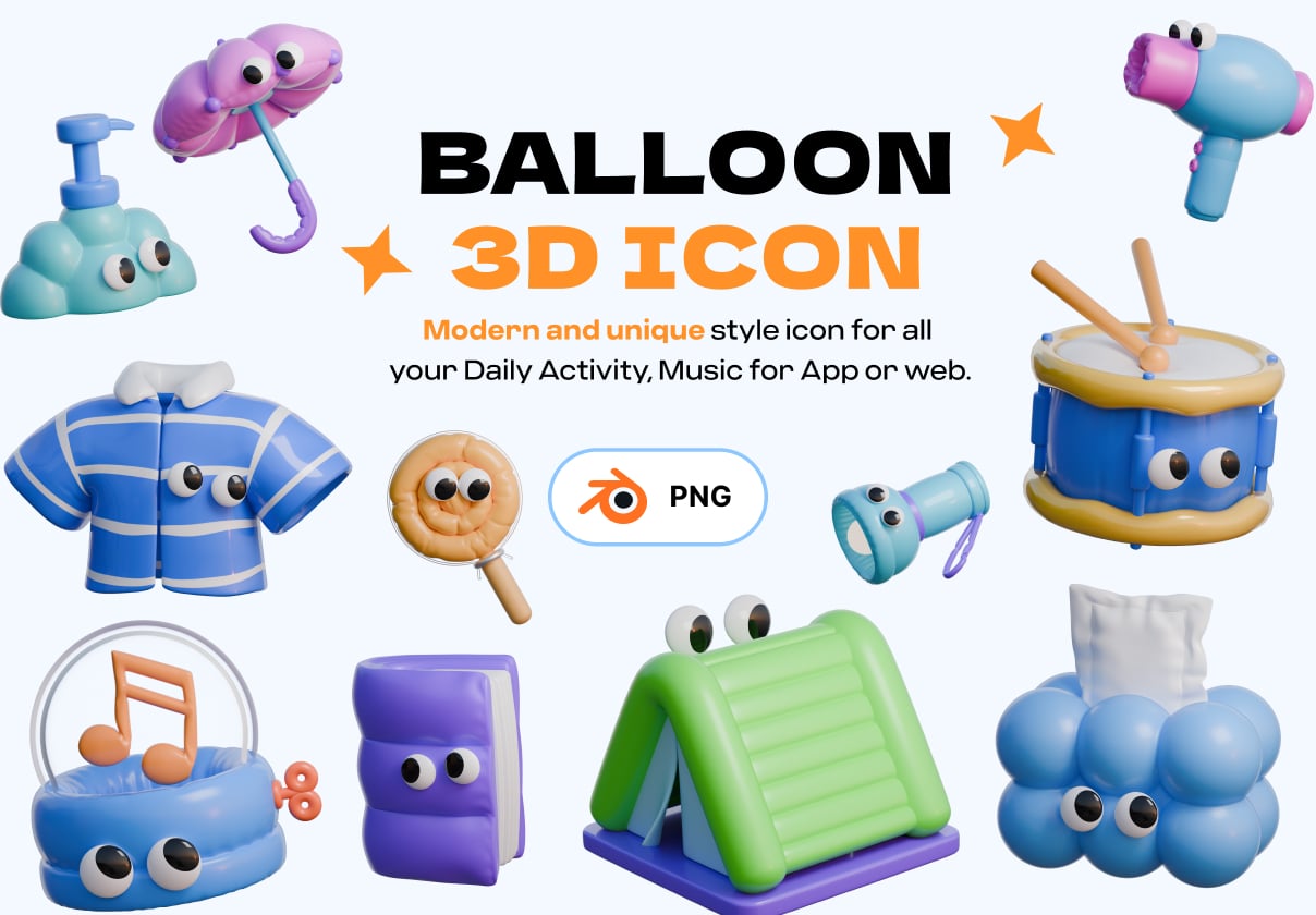 Balloon 3D Icon Pack - design asset by UI8
