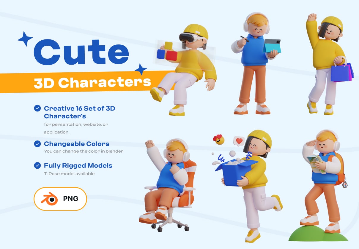 Cute 3D characters - Uncategorized design asset by ui8