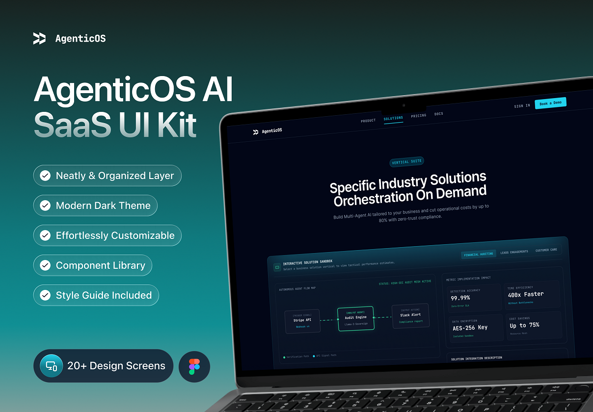 AgenticOS - AI SaaS Website UI Kit - SaaS design asset by ui8