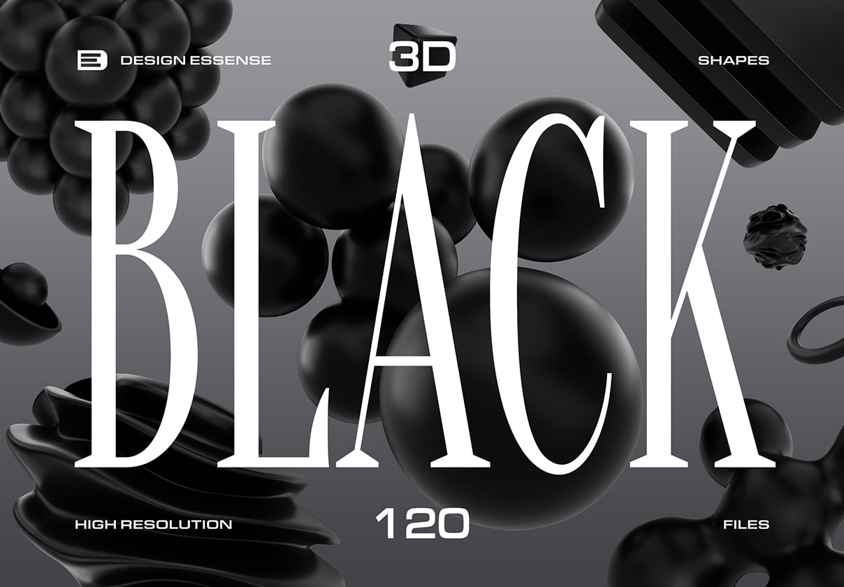 3D Black Shapes Collection - design asset by UI8